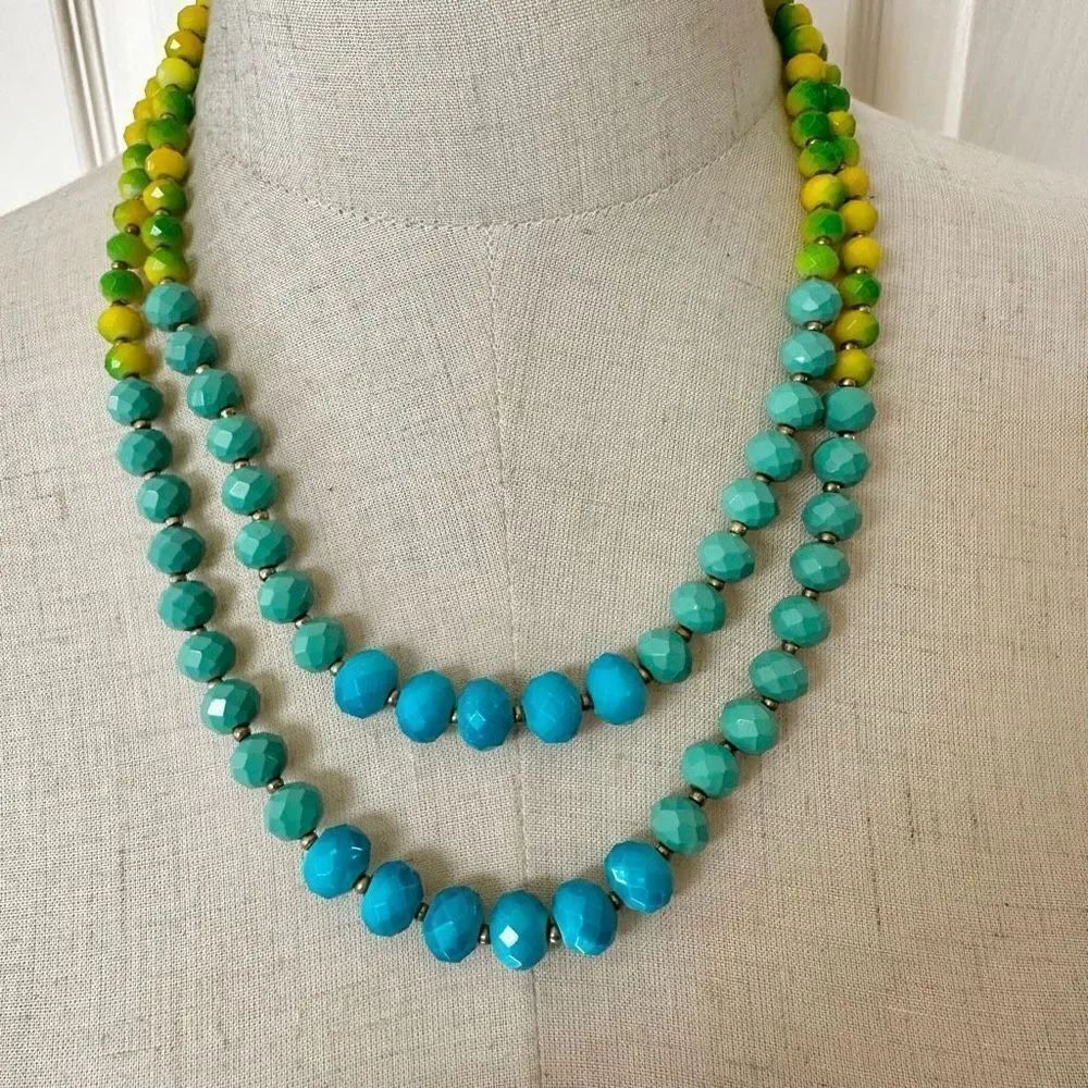 Amrita Singh blue, green  and yellow double strand beaded necklace